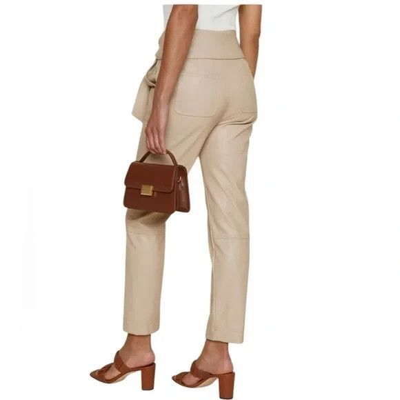 Jonathan Simkhai Tessa Vegan Leather Pants Womens 6 Tie Waist in Egret Khaki - Picture 2 of 16